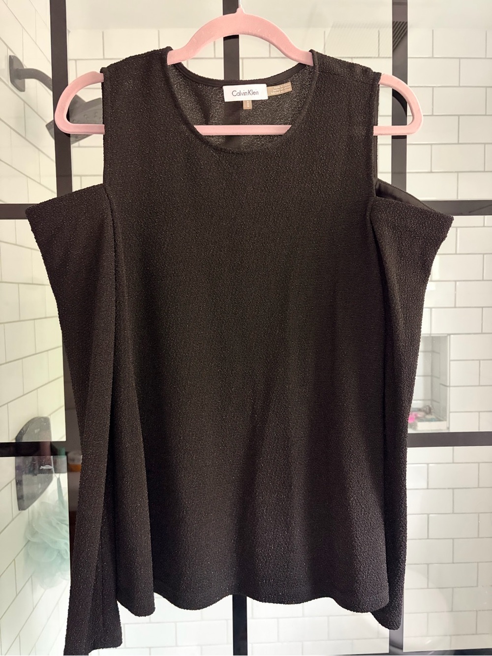 Calvin Klein Black Textured Short Sleeve Top